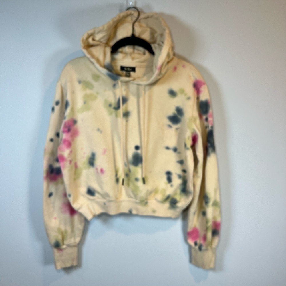 AFRM Fink Cropped Tie Dye Hoodie Sweatshirt Sand Crumble Tan Cozy NEW Women's XS